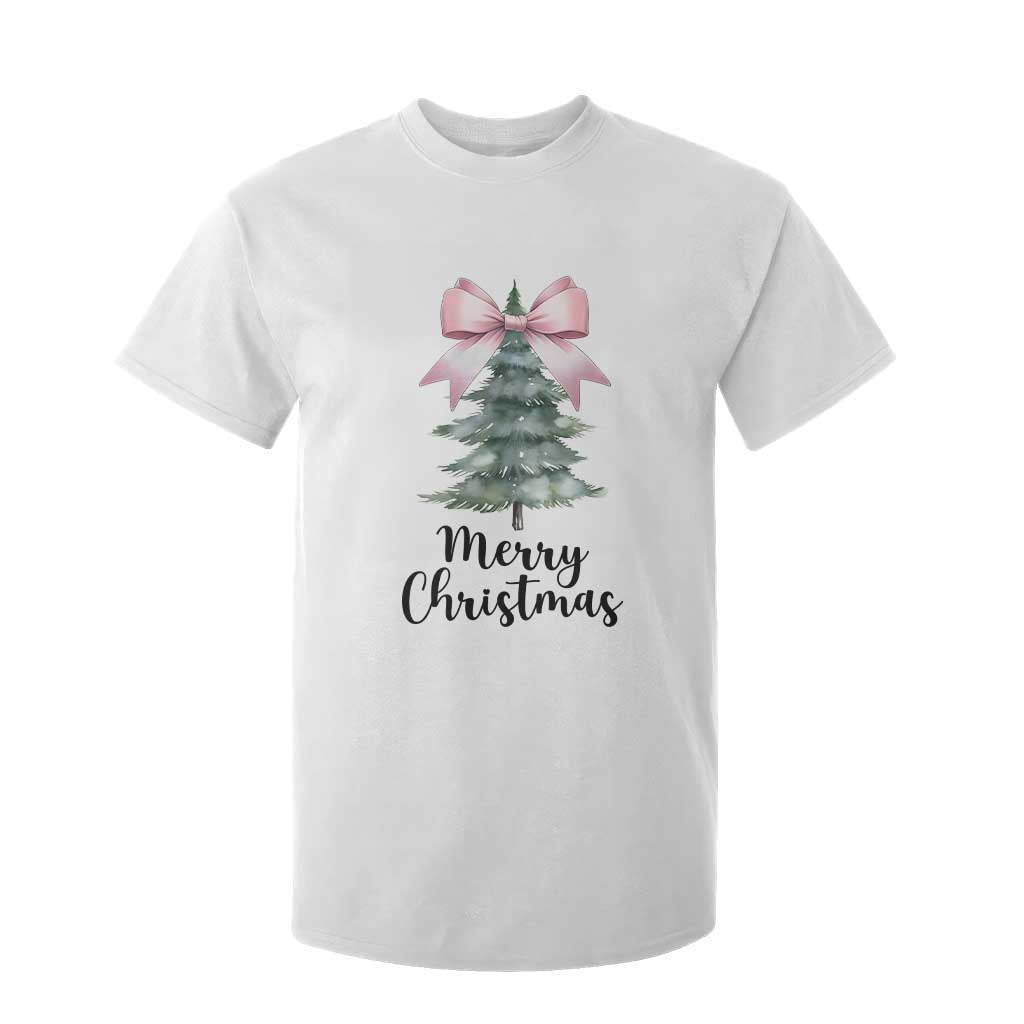 Funny Coquette Merry Christmas T Shirt For Kid Pink Bow Xmas Tree TS11 White Print Your Wear