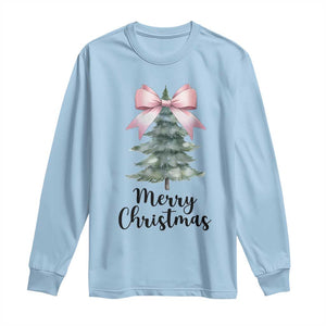 Funny Coquette Merry Christmas Long Sleeve Shirt Pink Bow Xmas Tree TS11 Light Blue Print Your Wear