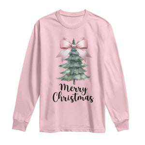 Funny Coquette Merry Christmas Long Sleeve Shirt Pink Bow Xmas Tree TS11 Light Pink Print Your Wear