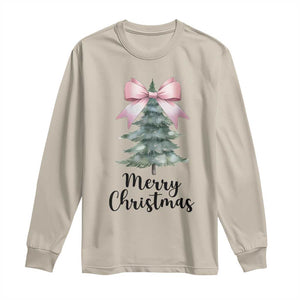 Funny Coquette Merry Christmas Long Sleeve Shirt Pink Bow Xmas Tree TS11 Sand Print Your Wear