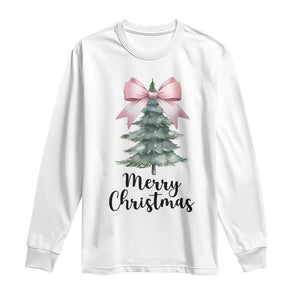 Funny Coquette Merry Christmas Long Sleeve Shirt Pink Bow Xmas Tree TS11 White Print Your Wear