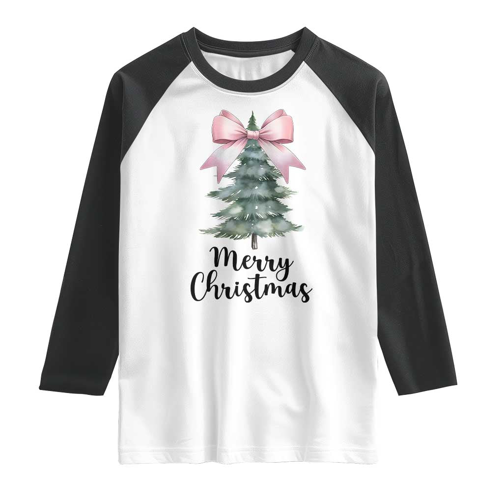 Funny Coquette Merry Christmas Raglan Shirt Pink Bow Xmas Tree TS11 White Black Print Your Wear