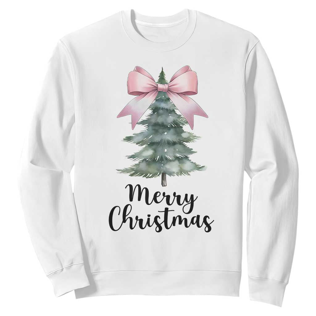 Funny Coquette Merry Christmas Sweatshirt Pink Bow Xmas Tree TS11 White Print Your Wear