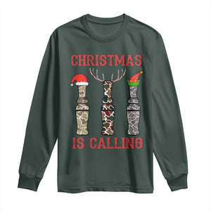 Funny Christmas Hunting Long Sleeve Shirt Christmas Is Calling Camouflage Hunting Whistle TS11 Dark Forest Green Print Your Wear