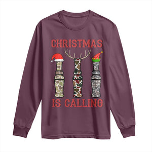 Funny Christmas Hunting Long Sleeve Shirt Christmas Is Calling Camouflage Hunting Whistle TS11 Maroon Print Your Wear