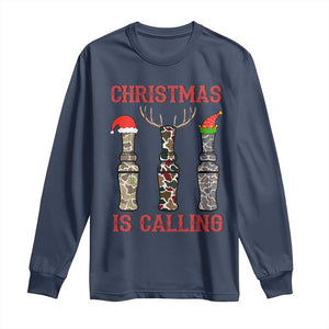 Funny Christmas Hunting Long Sleeve Shirt Christmas Is Calling Camouflage Hunting Whistle TS11 Navy Print Your Wear