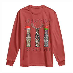 Funny Christmas Hunting Long Sleeve Shirt Christmas Is Calling Camouflage Hunting Whistle TS11 Red Print Your Wear