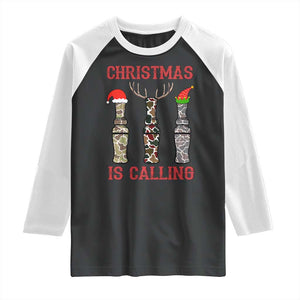 Funny Christmas Hunting Raglan Shirt Christmas Is Calling Camouflage Hunting Whistle TS11 Black White Print Your Wear