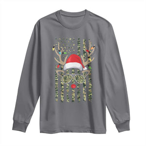 Funny Christmas Reindeer Hunting Camo Flag Long Sleeve Shirt TS11 Charcoal Print Your Wear