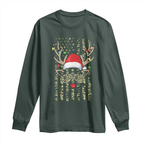 Funny Christmas Reindeer Hunting Camo Flag Long Sleeve Shirt TS11 Dark Forest Green Print Your Wear