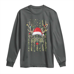 Funny Christmas Reindeer Hunting Camo Flag Long Sleeve Shirt TS11 Dark Heather Print Your Wear