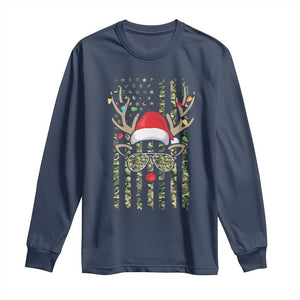 Funny Christmas Reindeer Hunting Camo Flag Long Sleeve Shirt TS11 Navy Print Your Wear