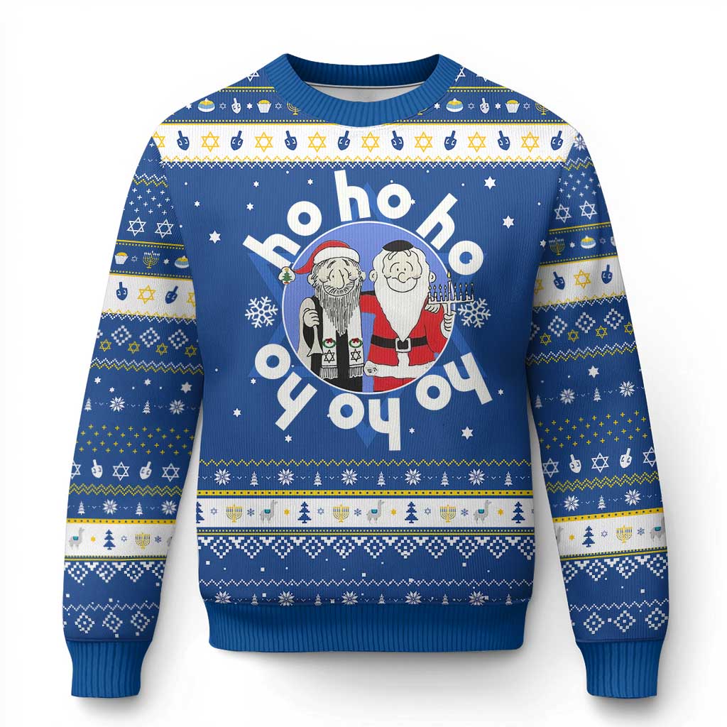 Funny Christmas Chanukah Hanukkah Ugly Sweater Triple Ho Yo Santa Hebrew Snowflake Menorah TS11 Blue White Print Your Wear
