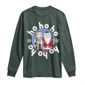 Funny Christmas Hanukkah Long Sleeve Shirt Triple Ho Yo Santa Hebrew Snowflake Menorah TS11 Dark Forest Green Print Your Wear