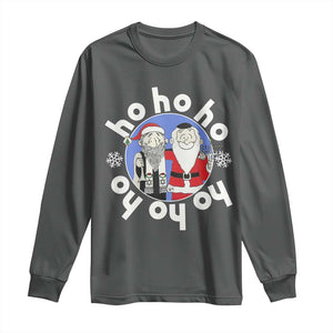 Funny Christmas Hanukkah Long Sleeve Shirt Triple Ho Yo Santa Hebrew Snowflake Menorah TS11 Dark Heather Print Your Wear