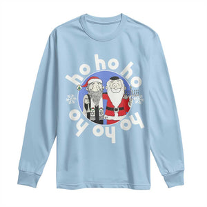 Funny Christmas Hanukkah Long Sleeve Shirt Triple Ho Yo Santa Hebrew Snowflake Menorah TS11 Light Blue Print Your Wear