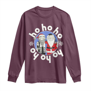 Funny Christmas Hanukkah Long Sleeve Shirt Triple Ho Yo Santa Hebrew Snowflake Menorah TS11 Maroon Print Your Wear