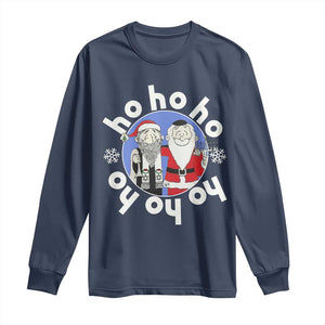 Funny Christmas Hanukkah Long Sleeve Shirt Triple Ho Yo Santa Hebrew Snowflake Menorah TS11 Navy Print Your Wear