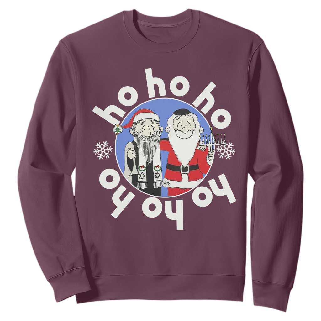 Funny Christmas Hanukkah Sweatshirt Triple Ho Yo Santa Hebrew Snowflake Menorah TS11 Maroon Print Your Wear