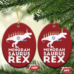 Funny Hanukkah Christmas Ornament Menorah Saurus Rex Dinosaur David Star TS11 Oval Red Print Your Wear