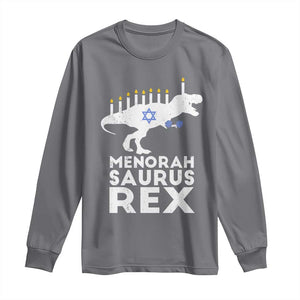 Funny Hanukkah Long Sleeve Shirt Menorah Saurus Rex Dinosaur David Star TS11 Charcoal Print Your Wear