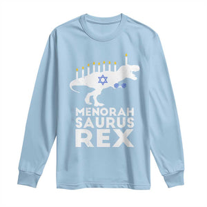 Funny Hanukkah Long Sleeve Shirt Menorah Saurus Rex Dinosaur David Star TS11 Light Blue Print Your Wear