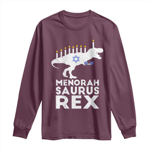 Funny Hanukkah Long Sleeve Shirt Menorah Saurus Rex Dinosaur David Star TS11 Maroon Print Your Wear