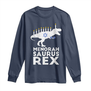 Funny Hanukkah Long Sleeve Shirt Menorah Saurus Rex Dinosaur David Star TS11 Navy Print Your Wear