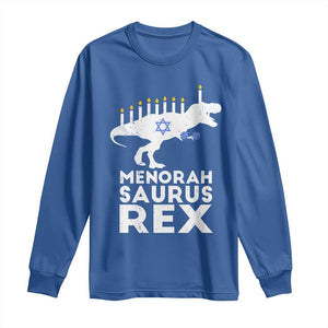 Funny Hanukkah Long Sleeve Shirt Menorah Saurus Rex Dinosaur David Star TS11 Royal Blue Print Your Wear