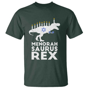 Funny Hanukkah T Shirt Menorah Saurus Rex Dinosaur David Star TS11 Dark Forest Green Print Your Wear