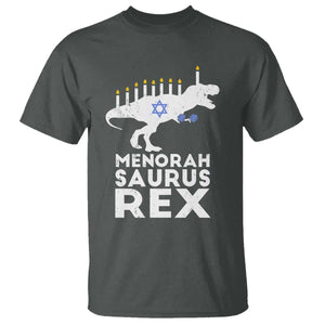 Funny Hanukkah T Shirt Menorah Saurus Rex Dinosaur David Star TS11 Dark Heather Print Your Wear