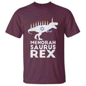 Funny Hanukkah T Shirt Menorah Saurus Rex Dinosaur David Star TS11 Maroon Print Your Wear