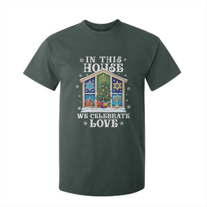 Funny Hanukkah Christmas T Shirt For Kid In This House We Celebrate Love Chrismukkah TS11 Dark Forest Green Print Your Wear