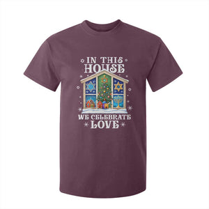 Funny Hanukkah Christmas T Shirt For Kid In This House We Celebrate Love Chrismukkah TS11 Maroon Print Your Wear