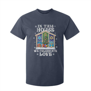 Funny Hanukkah Christmas T Shirt For Kid In This House We Celebrate Love Chrismukkah TS11 Navy Print Your Wear