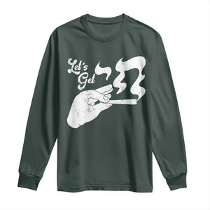 Funny Hebrew Long Sleeve Shirt Let's Get Chai Jewish Vintage Cigarette TS11 Dark Forest Green Print Your Wear