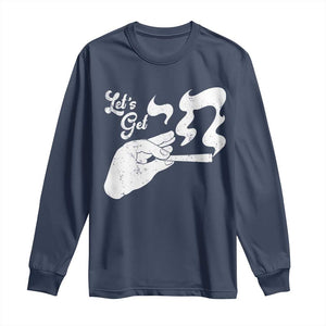 Funny Hebrew Long Sleeve Shirt Let's Get Chai Jewish Vintage Cigarette TS11 Navy Print Your Wear