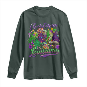 Christmas Cajun Louisiana Saint Symbol Alligator Pelican Xmas Tree Long Sleeve Shirt TS11 Dark Forest Green Print Your Wear