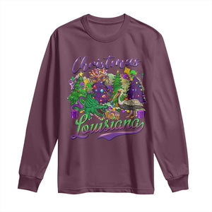 Christmas Cajun Louisiana Saint Symbol Alligator Pelican Xmas Tree Long Sleeve Shirt TS11 Maroon Print Your Wear