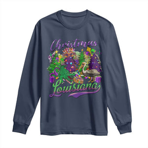 Christmas Cajun Louisiana Saint Symbol Alligator Pelican Xmas Tree Long Sleeve Shirt TS11 Navy Print Your Wear