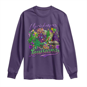 Christmas Cajun Louisiana Saint Symbol Alligator Pelican Xmas Tree Long Sleeve Shirt TS11 Purple Print Your Wear