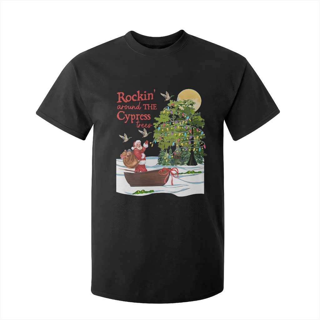 Funny Christmas Cajun Louisiana T Shirt For Kid Rockin' Around The Cypress Trees Santa Alligator TS11 Black Print Your Wear