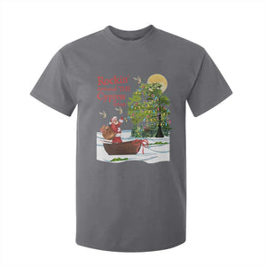 Funny Christmas Cajun Louisiana T Shirt For Kid Rockin' Around The Cypress Trees Santa Alligator TS11 Charcoal Print Your Wear