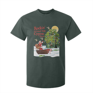 Funny Christmas Cajun Louisiana T Shirt For Kid Rockin' Around The Cypress Trees Santa Alligator TS11 Dark Forest Green Print Your Wear