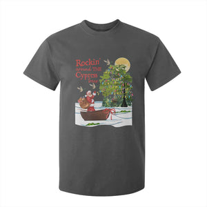 Funny Christmas Cajun Louisiana T Shirt For Kid Rockin' Around The Cypress Trees Santa Alligator TS11 Dark Heather Print Your Wear