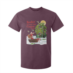 Funny Christmas Cajun Louisiana T Shirt For Kid Rockin' Around The Cypress Trees Santa Alligator TS11 Maroon Print Your Wear