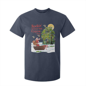 Funny Christmas Cajun Louisiana T Shirt For Kid Rockin' Around The Cypress Trees Santa Alligator TS11 Navy Print Your Wear