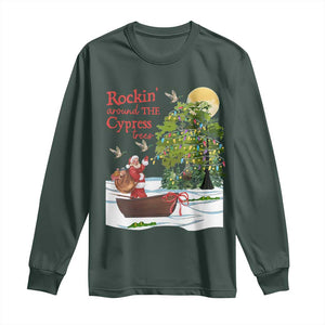 Funny Christmas Cajun Louisiana Long Sleeve Shirt Rockin' Around The Cypress Trees Santa Alligator TS11 Dark Forest Green Print Your Wear