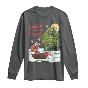 Funny Christmas Cajun Louisiana Long Sleeve Shirt Rockin' Around The Cypress Trees Santa Alligator TS11 Dark Heather Print Your Wear