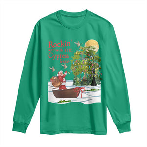 Funny Christmas Cajun Louisiana Long Sleeve Shirt Rockin' Around The Cypress Trees Santa Alligator TS11 Irish Green Print Your Wear